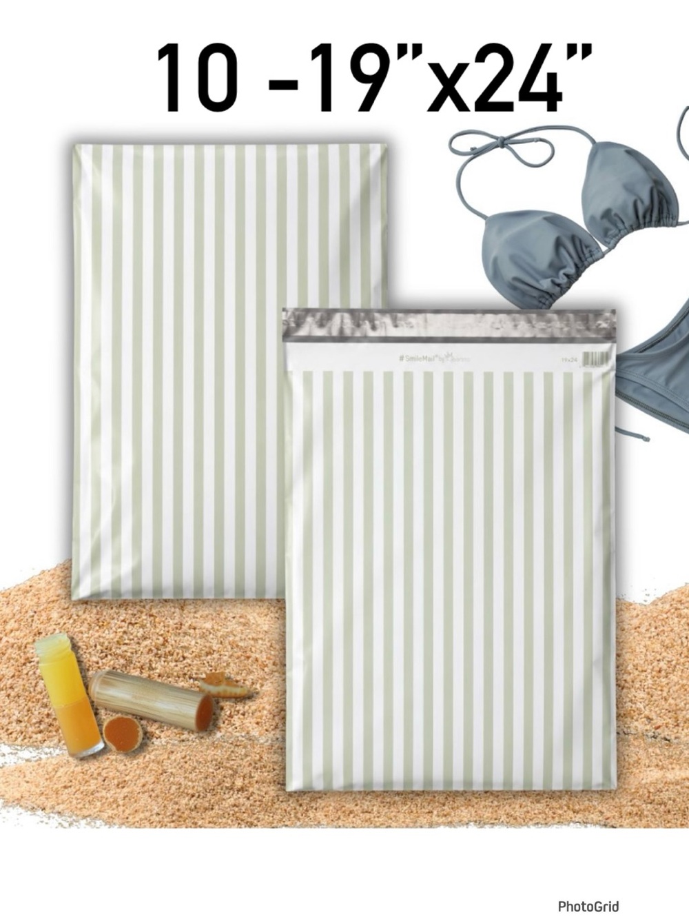 4/$20 -10 Green Stripe poly mailers 19”x24”
